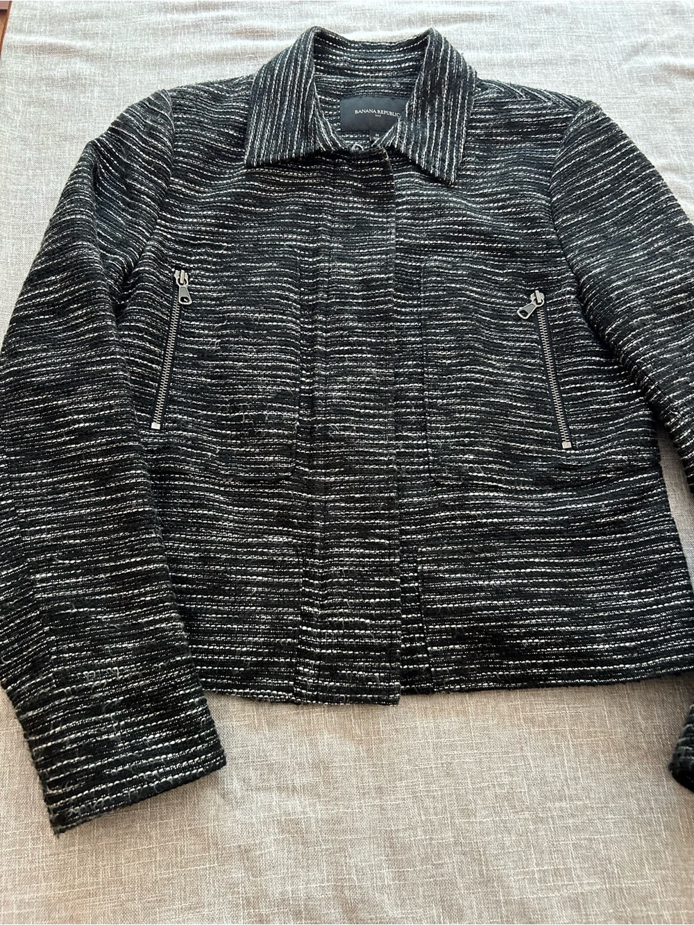 Banana Republic Black & White Textured Zip Jacket